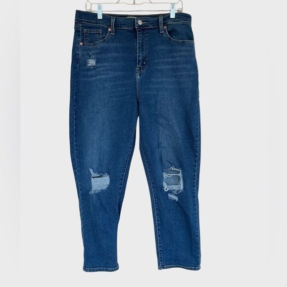 Levi’s Women’s 14 Mom Jeans Cropped Distressed Ripped Stretch - Picture 1 of 7